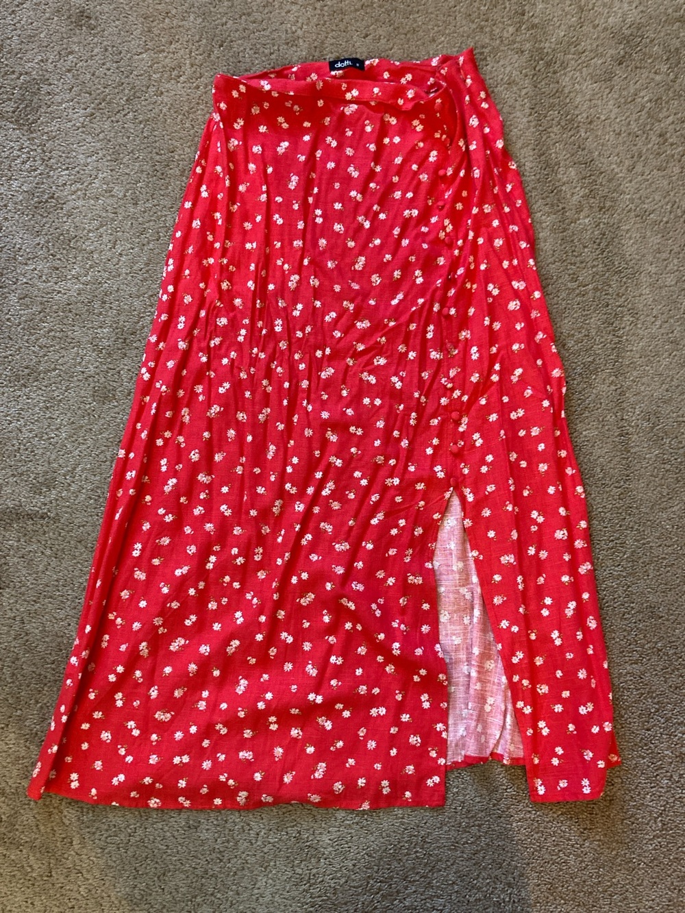 Dotti Red Floral Maxi Skirt with Side Slit